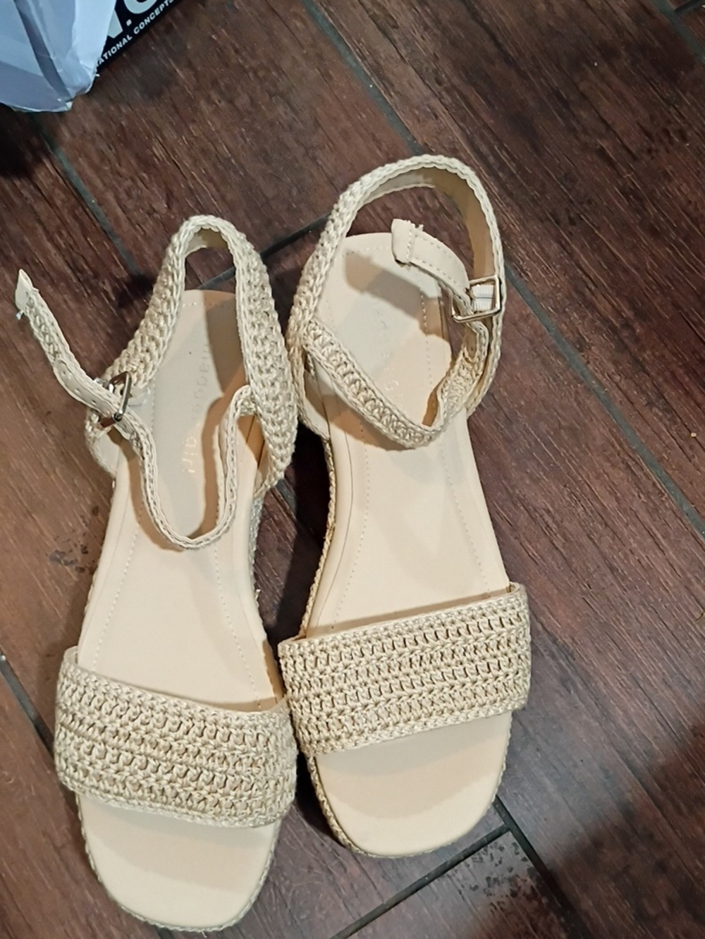 Madden Girl Cream Braided Strap Ankle Buckle Sandals